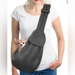 SlowTon Gray Mesh Pet Sling Carrier Adjustable Padded Strap Zippered Pocket